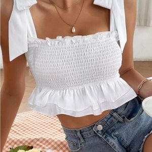 White Crop top W/ Tie around neck and back